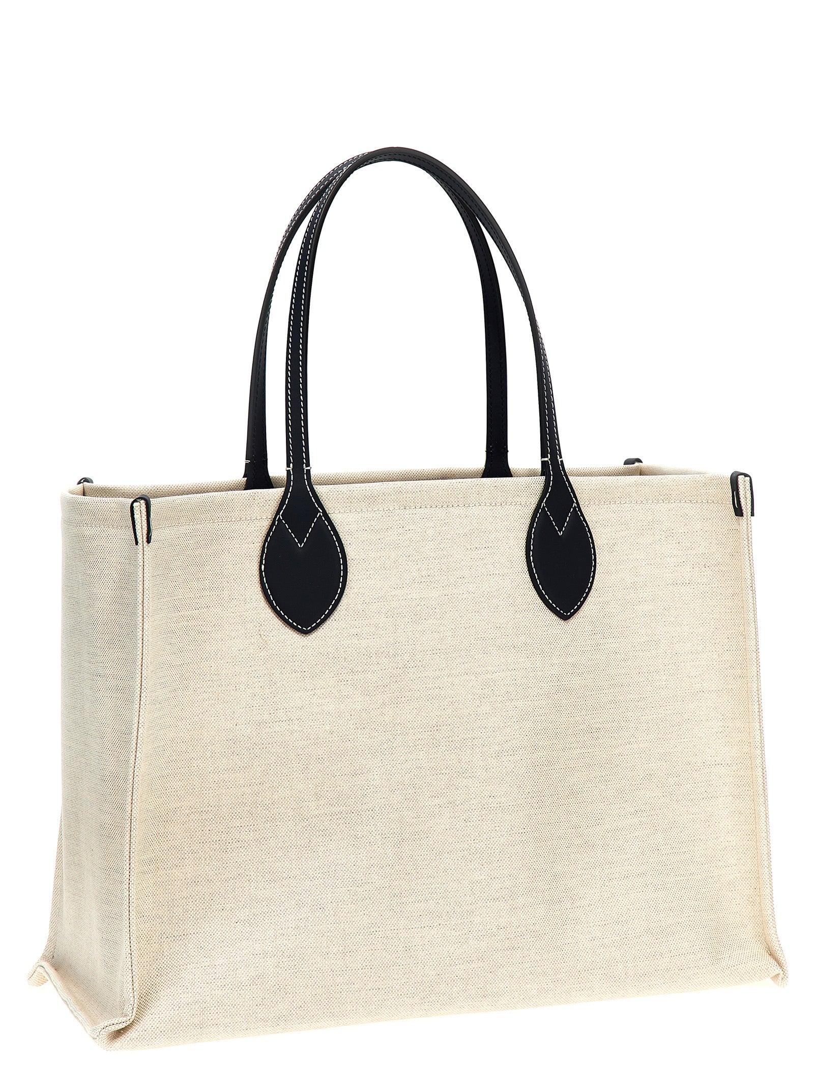 Sac Gucci beige en polyéthylène avec poignées longues, vue de face, pour transporter des affaires avec style.