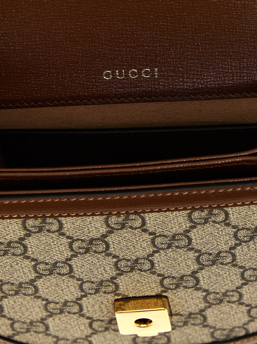 Sac à main en polyéthylène marron de Gucci, design élégant avec détails sophistiqués visible sur l'image.