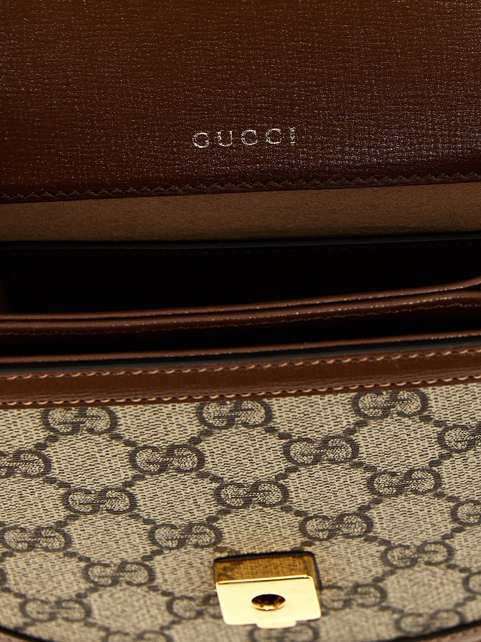 Sac à main en polyéthylène marron de Gucci, design élégant avec détails sophistiqués visible sur l'image.