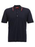 Chemise polo en laine bleue Gucci avec col et boutons, vue de face, élégante et chic pour un style raffiné.