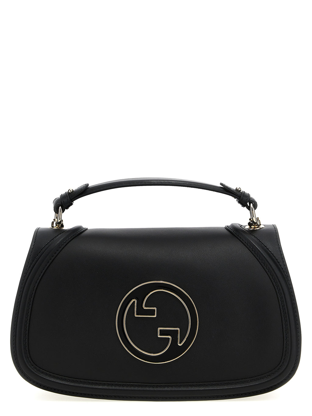 Sac à main Gucci en cuir de veau noir, élégant et sophistiqué, avec détails en or et finition lisse.