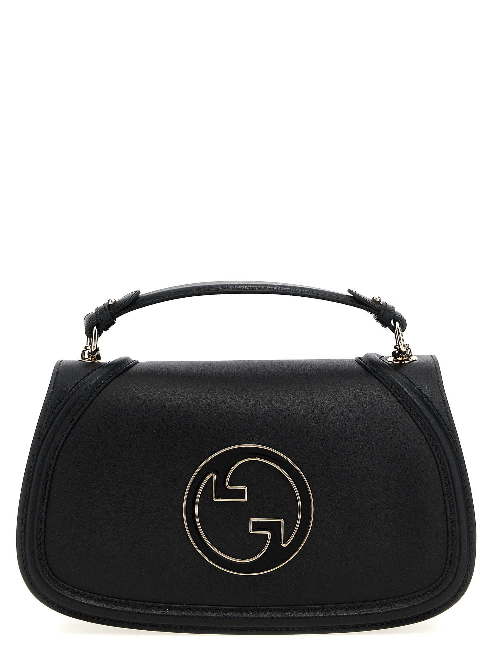 Sac à main Gucci en cuir de veau noir, élégant et sophistiqué, avec détails en or et finition lisse.