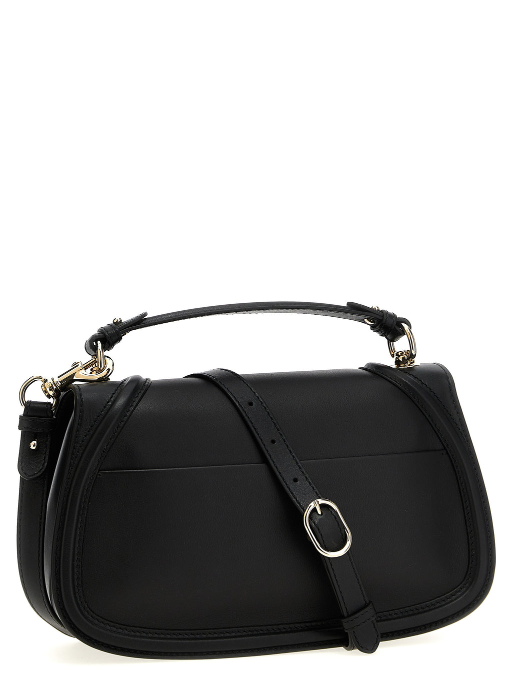 Sac à main Gucci en cuir de veau noir, élégant et sophistiqué, avec détails en or et fermeture métallique.