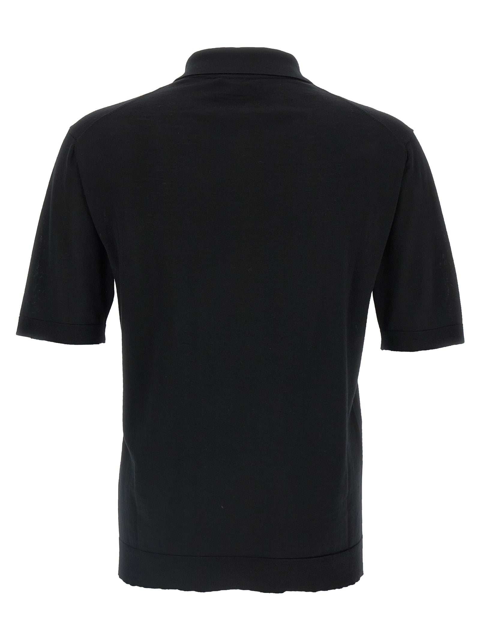 Chemise polo en laine noire Gucci, détail élégant et logo de la marque visible sur le devant, tissu doux et confortable.