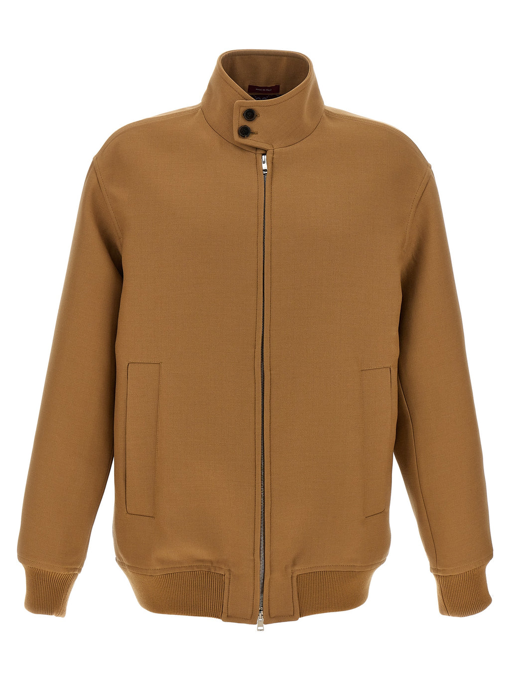 Veste longue en laine marron Gucci, élégante, avec coupe classique et détails sophistiqués, visible sur l'image.