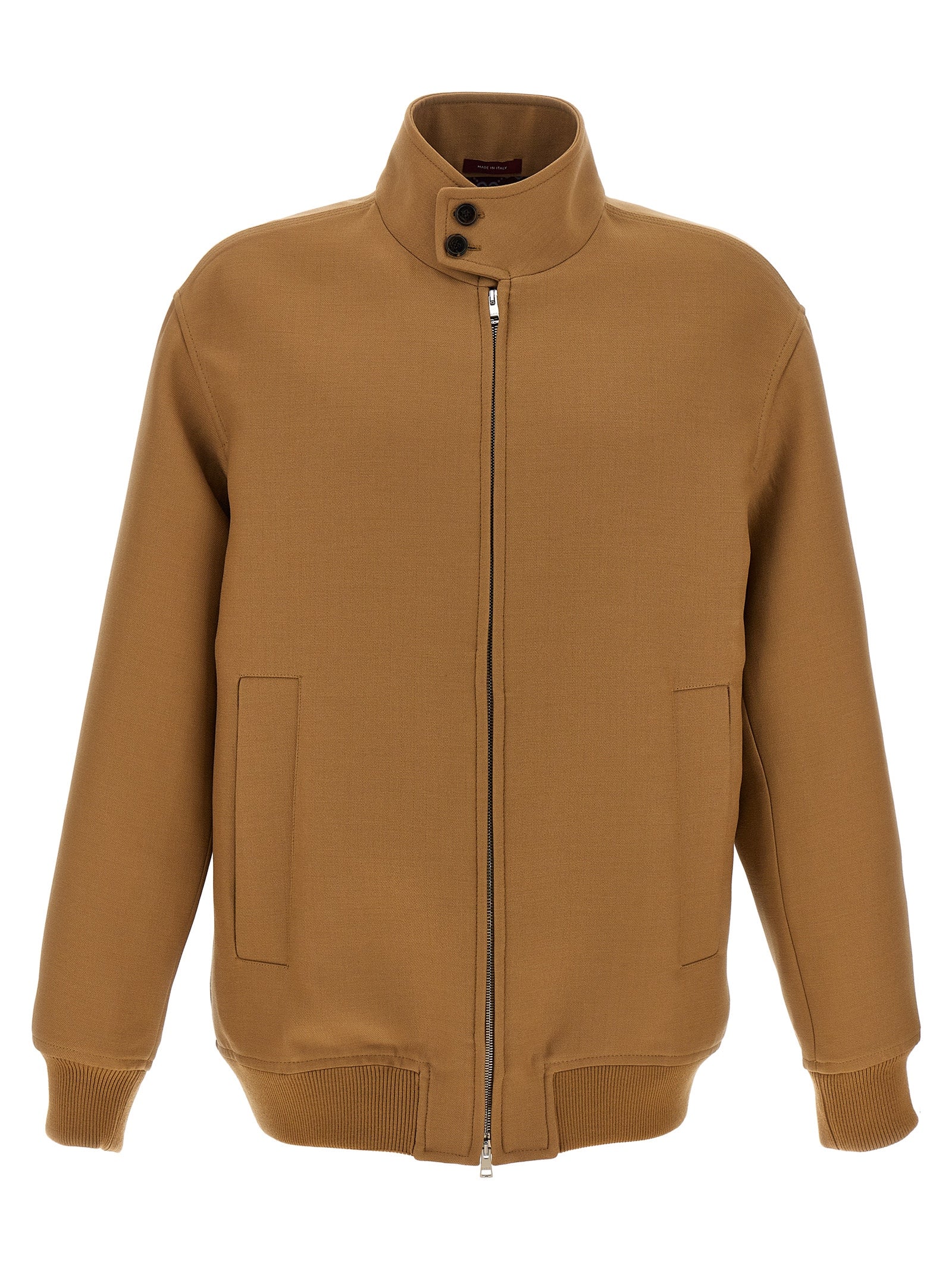 Veste longue en laine marron Gucci, élégante, avec coupe classique et détails sophistiqués, visible sur l'image.