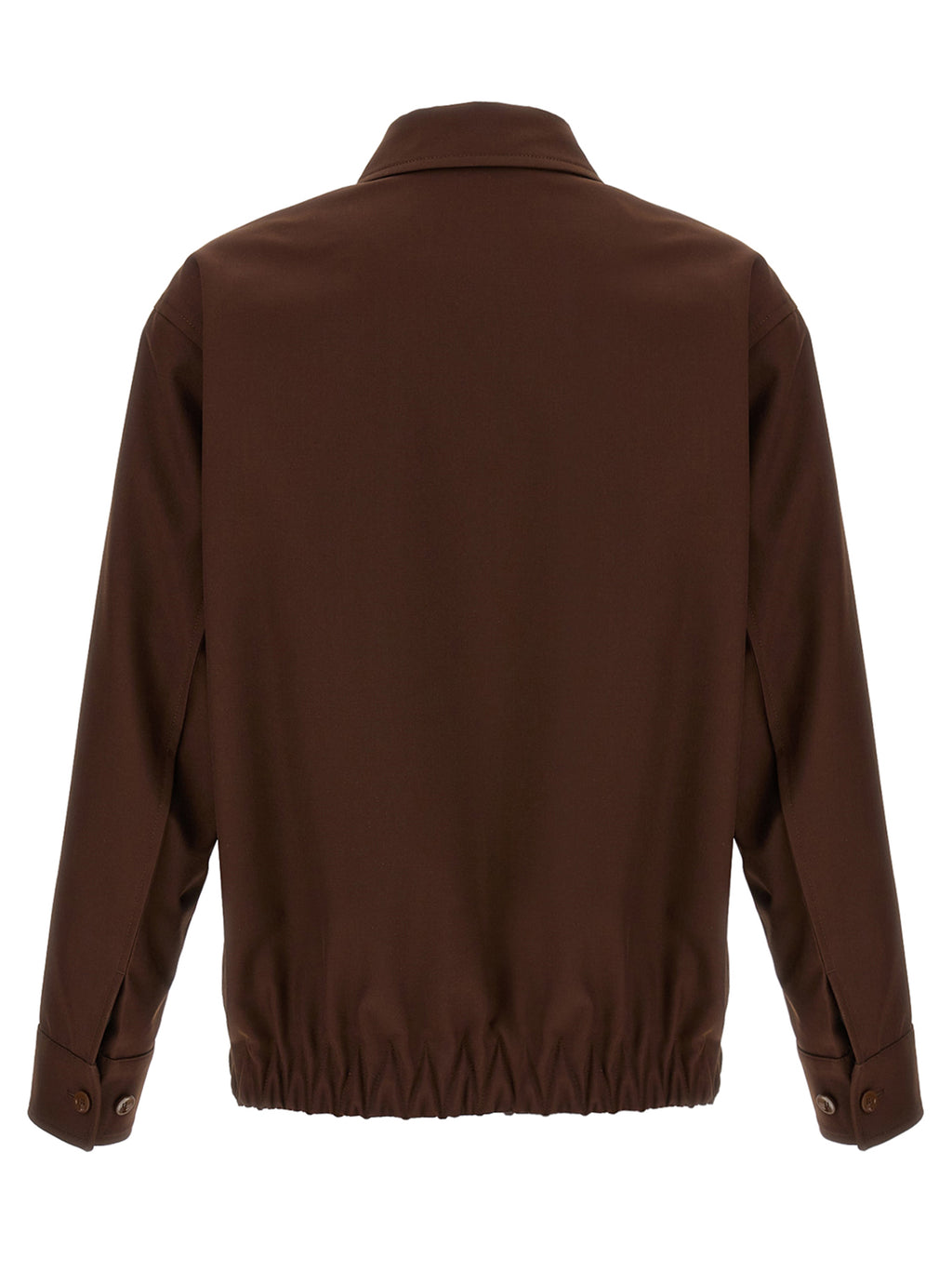 Veste longue en laine marron Gucci, coupe élégante, détails raffinés, portée sur un mannequin.