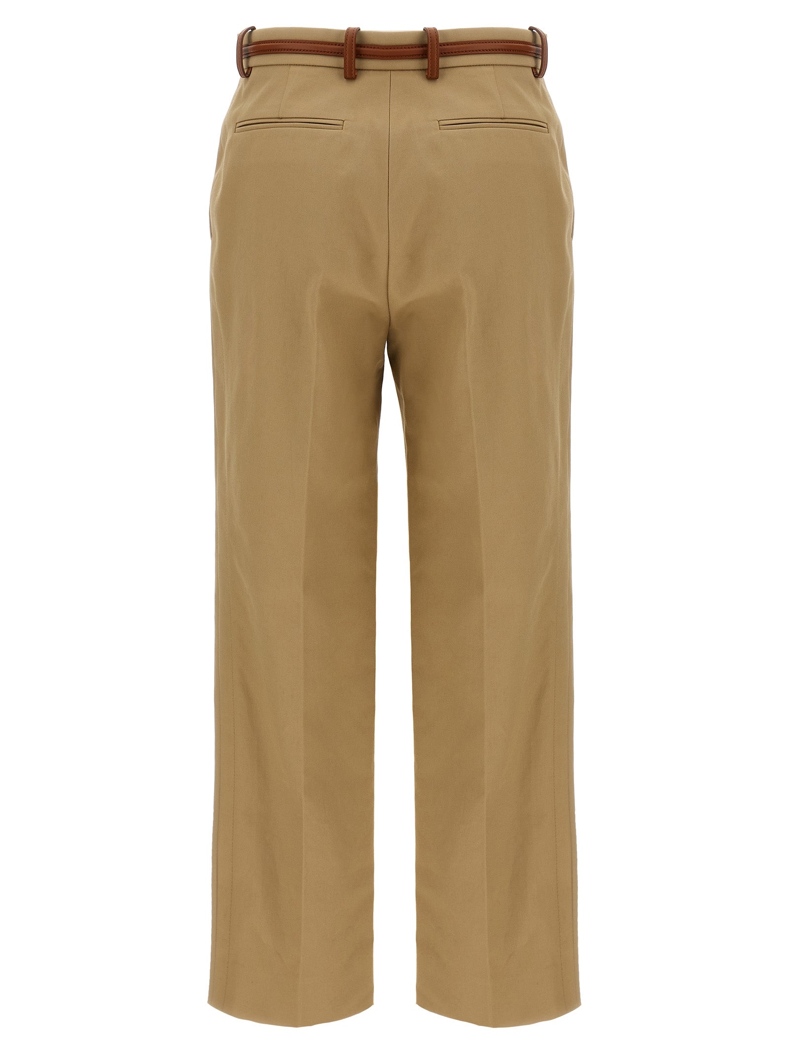 Pantalons décontractés en coton beige de Gucci, style casual avec coupe confortable et détails élégants visibles sur l'image.