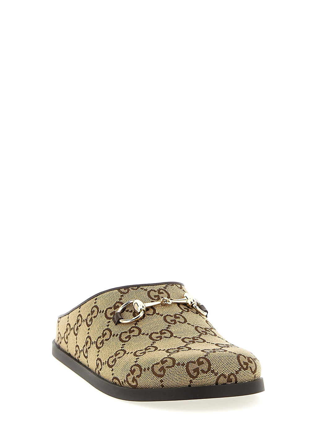 Mules en coton beige Gucci, élégantes chaussures décontractées pour femmes, avec design simple et sophistiqué.