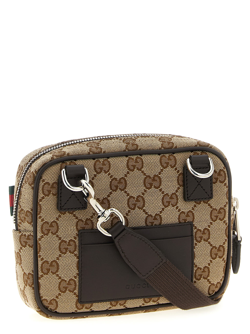Sac à bandoulière en polyester beige de Gucci, avec logo et détails élégants, idéal pour un style moderne et chic.