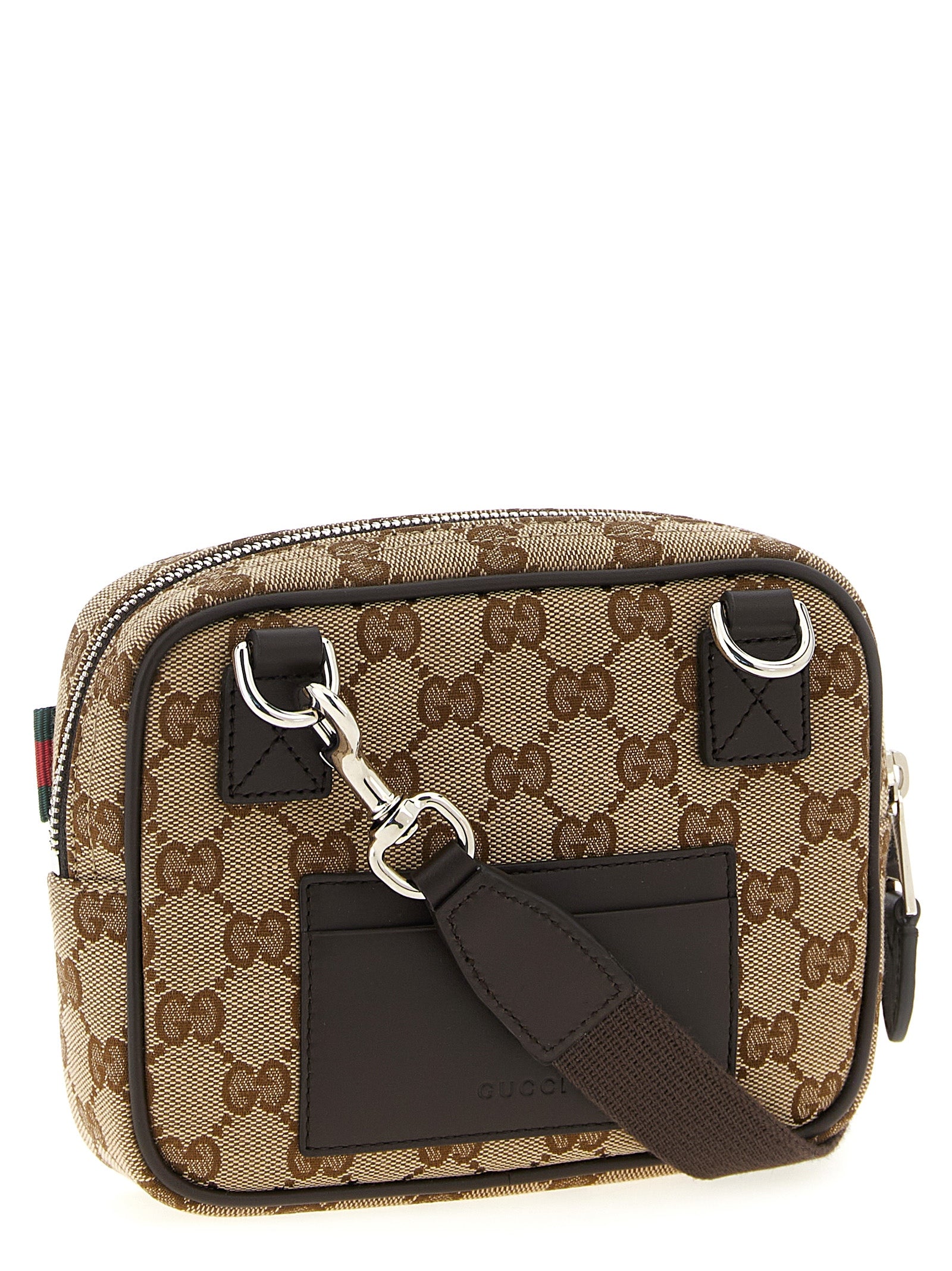 Sac à bandoulière en polyester beige de Gucci, avec logo et détails élégants, idéal pour un style moderne et chic.