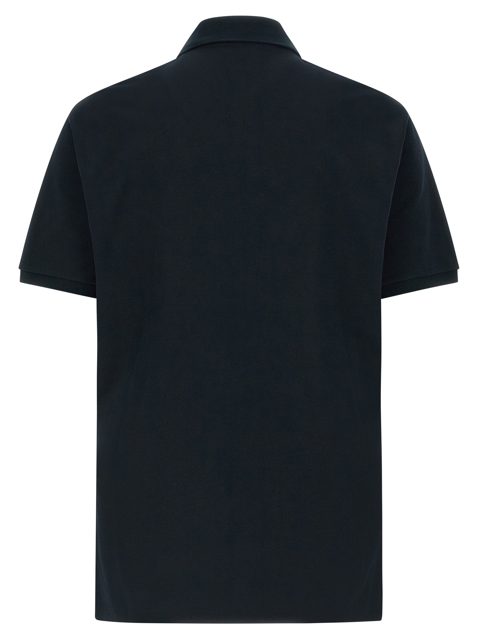 Chemise polo en coton bleu Gucci, vue de face, détails du col et logo Gucci visible, vêtement élégant et décontracté.