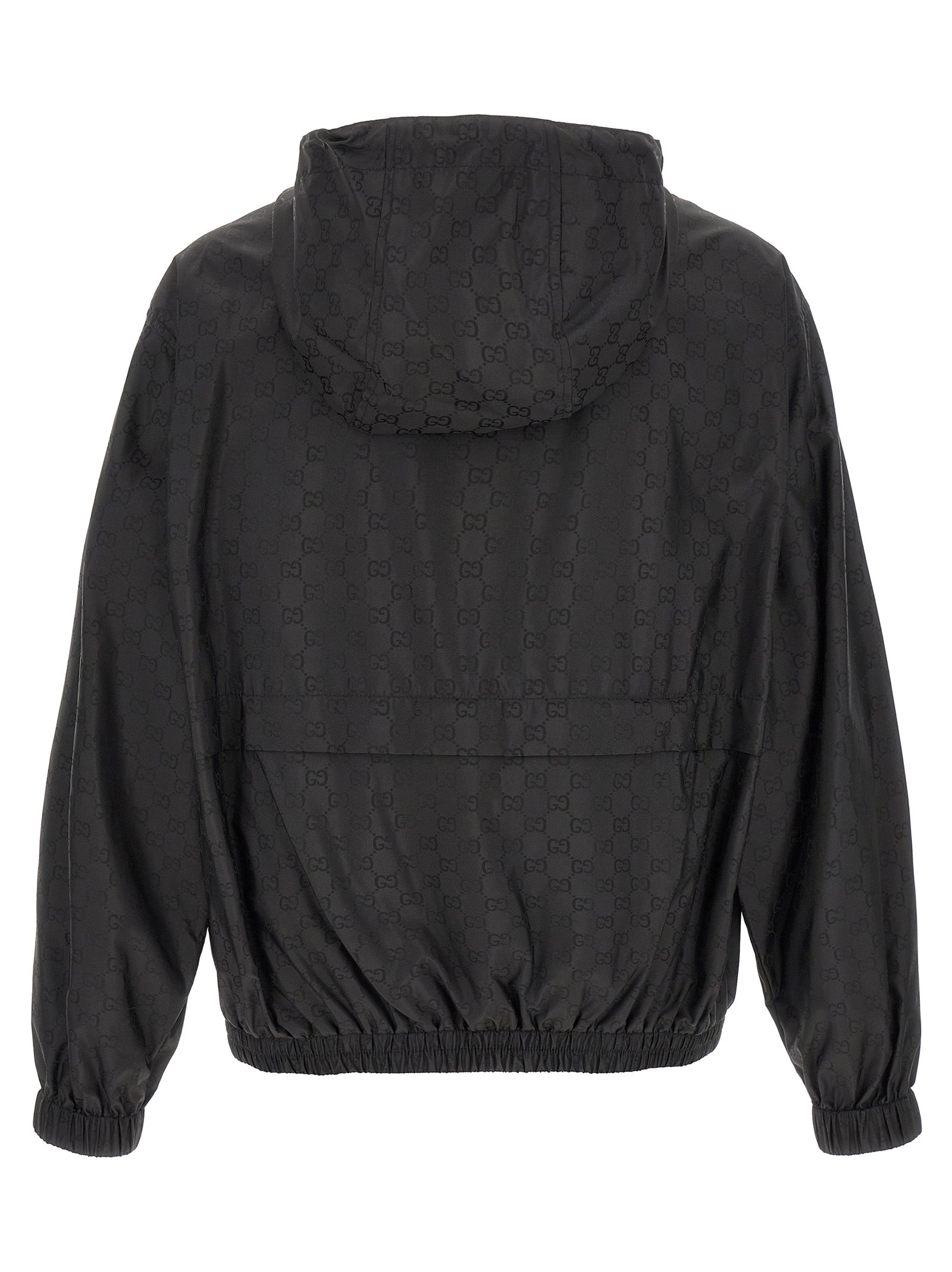 Veste en polyamide noire Gucci pour femme, coupe ajustée avec fermeture éclair et col montant, style moderne et élégant.