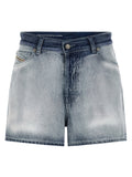 Shorts bermuda en coton bleu de la marque Diesel, style décontracté et confortable, visible avec poches et bande élastique à la taille.