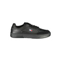 Sneaker pour hommes Tommy Hilfiger en polyuréthane noir, style décontracté avec semelle blanche.