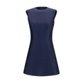 Robe décontractée en laine bleue Balenciaga Oves Aries, coupe casual, portée décontractée, détail laine visible.