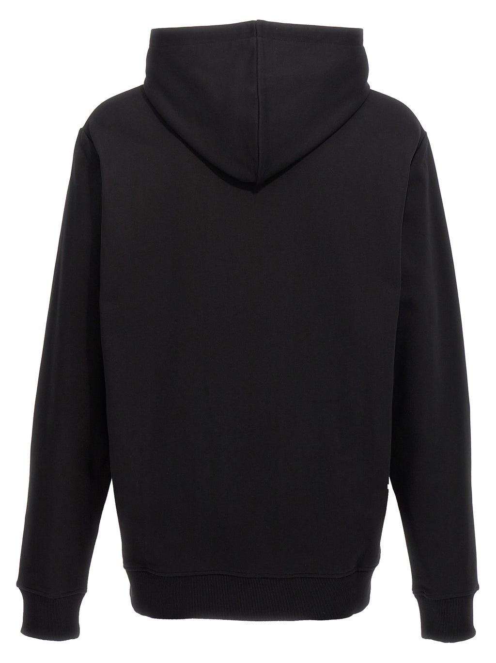 Sweatshirt en coton noir Balmain, silhouette décontractée, avec logo discret, porté sur un modèle.