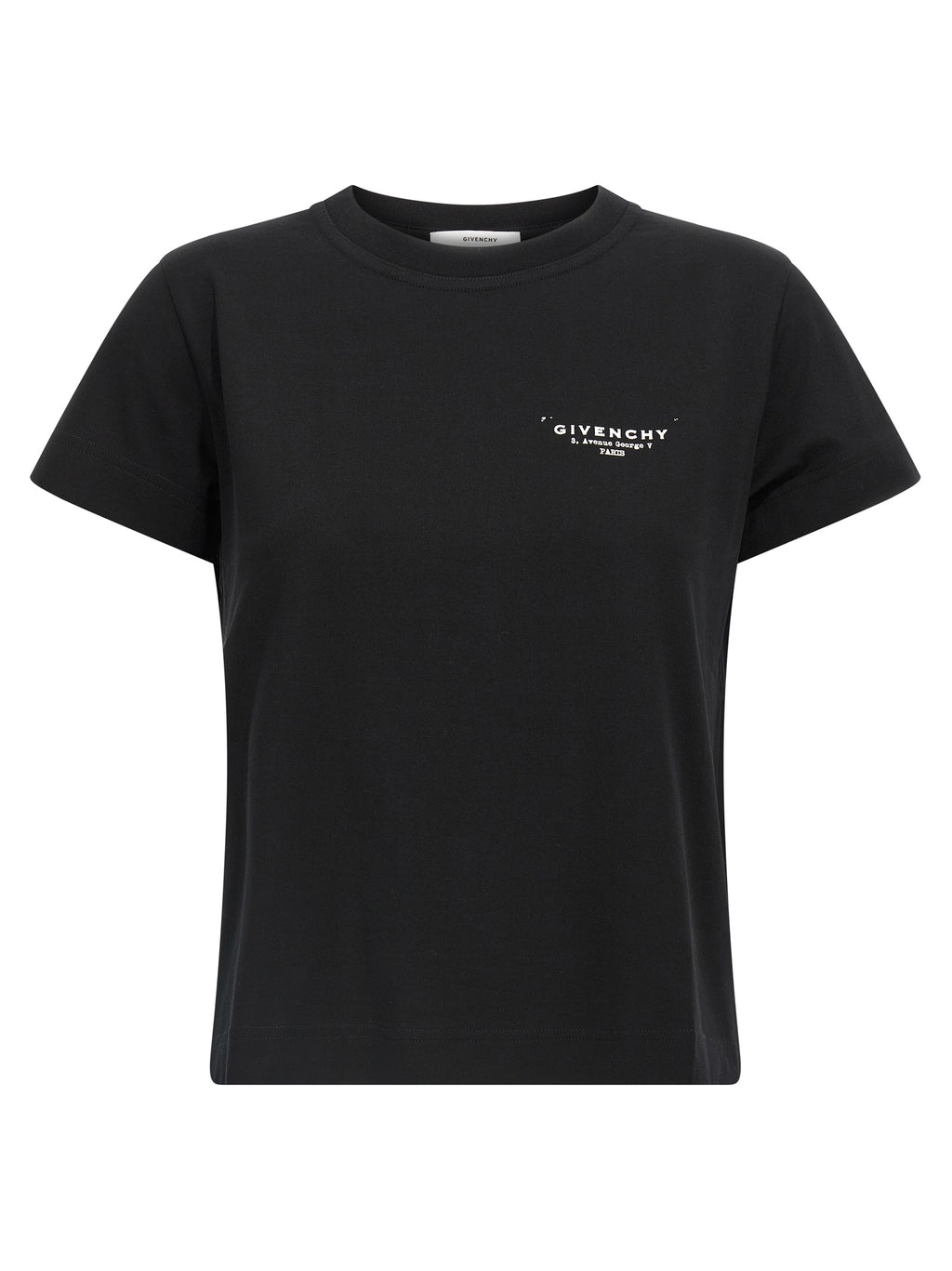 T-shirt en coton bicolore Givenchy, style décontracté avec logo, porté par un mannequin.