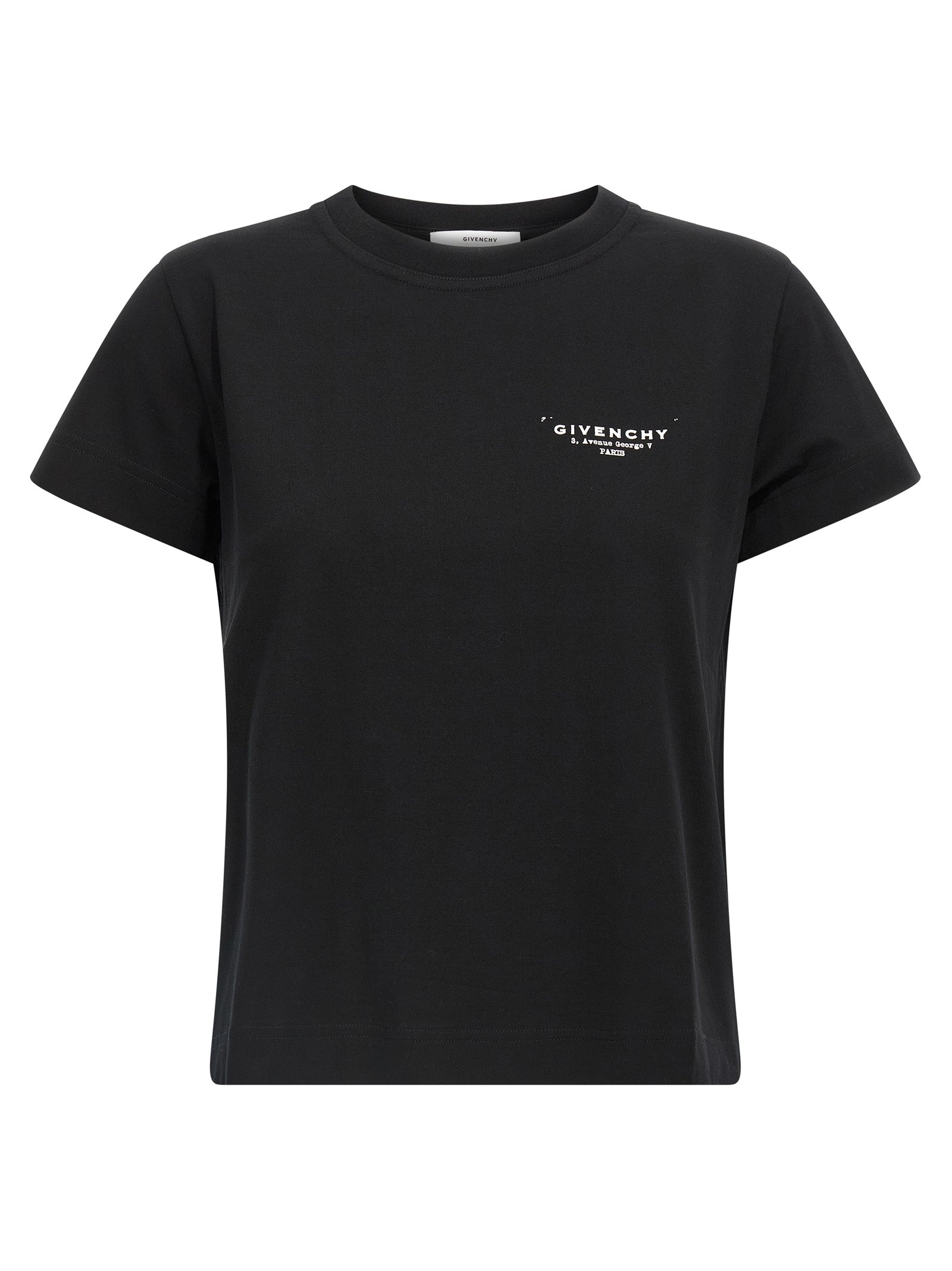 T-shirt en coton bicolore Givenchy, style décontracté avec logo, porté par un mannequin.