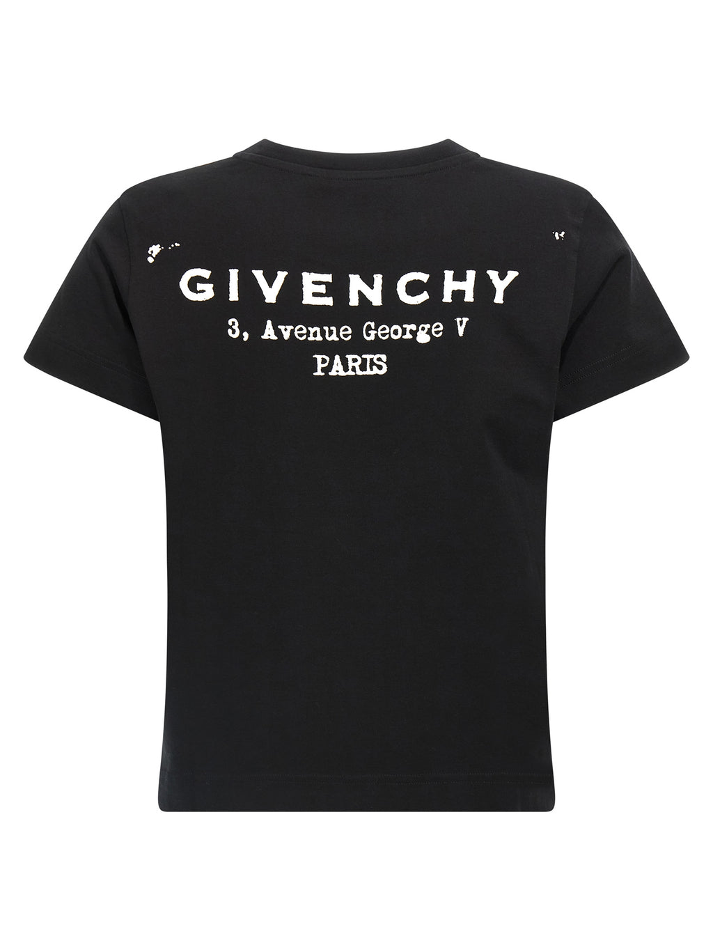 T-shirt en coton bicolore Givenchy avec logo blanc et noir, coupe classique, porté sur mannequin, fond neutre.