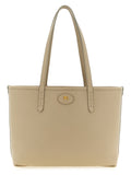 Sac à main tote en cuir de veau beige de Burberry, élégant et spacieux, avec logo emblématique visible.