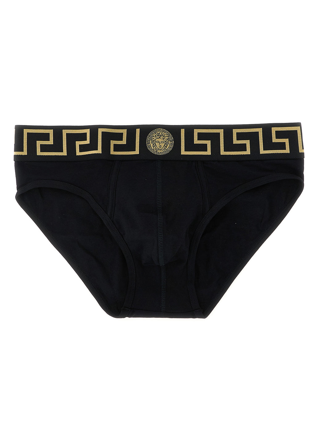 Caleçons noirs en coton de la marque Versace, coupe classique et finition élégante, visibles dans l'image.
