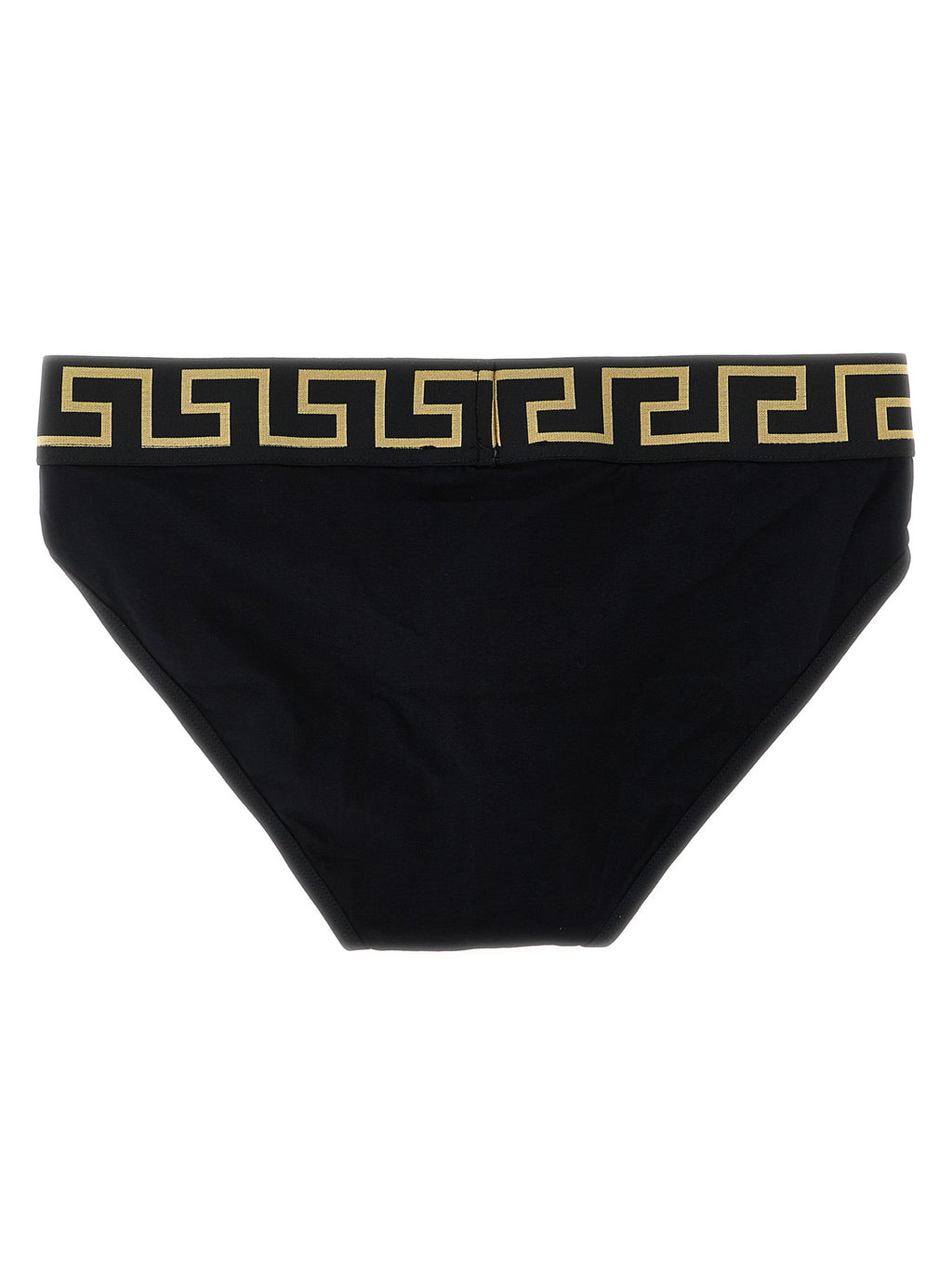 Caleçons briefs noirs en coton de la marque Versace, avec logo distinctif et coupe ajustée visible sur l'image.