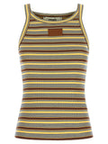 T-shirt sans manches en coton multicolore de Fendi avec logo emblématique, vue de face.