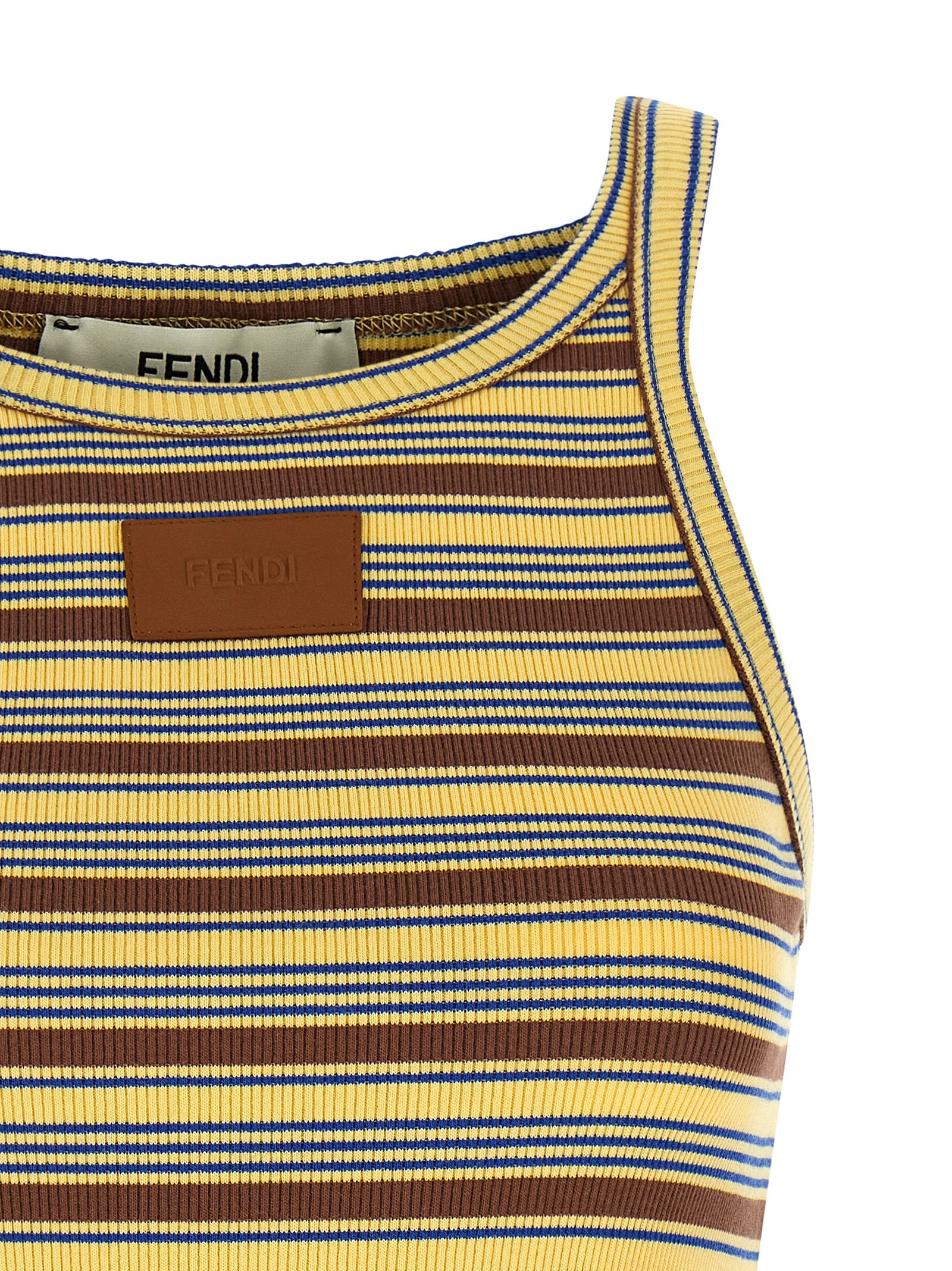 T-shirt sans manches en coton multicolore de Fendi, design moderne et élégant, avec logo Fendi visible sur le devant.