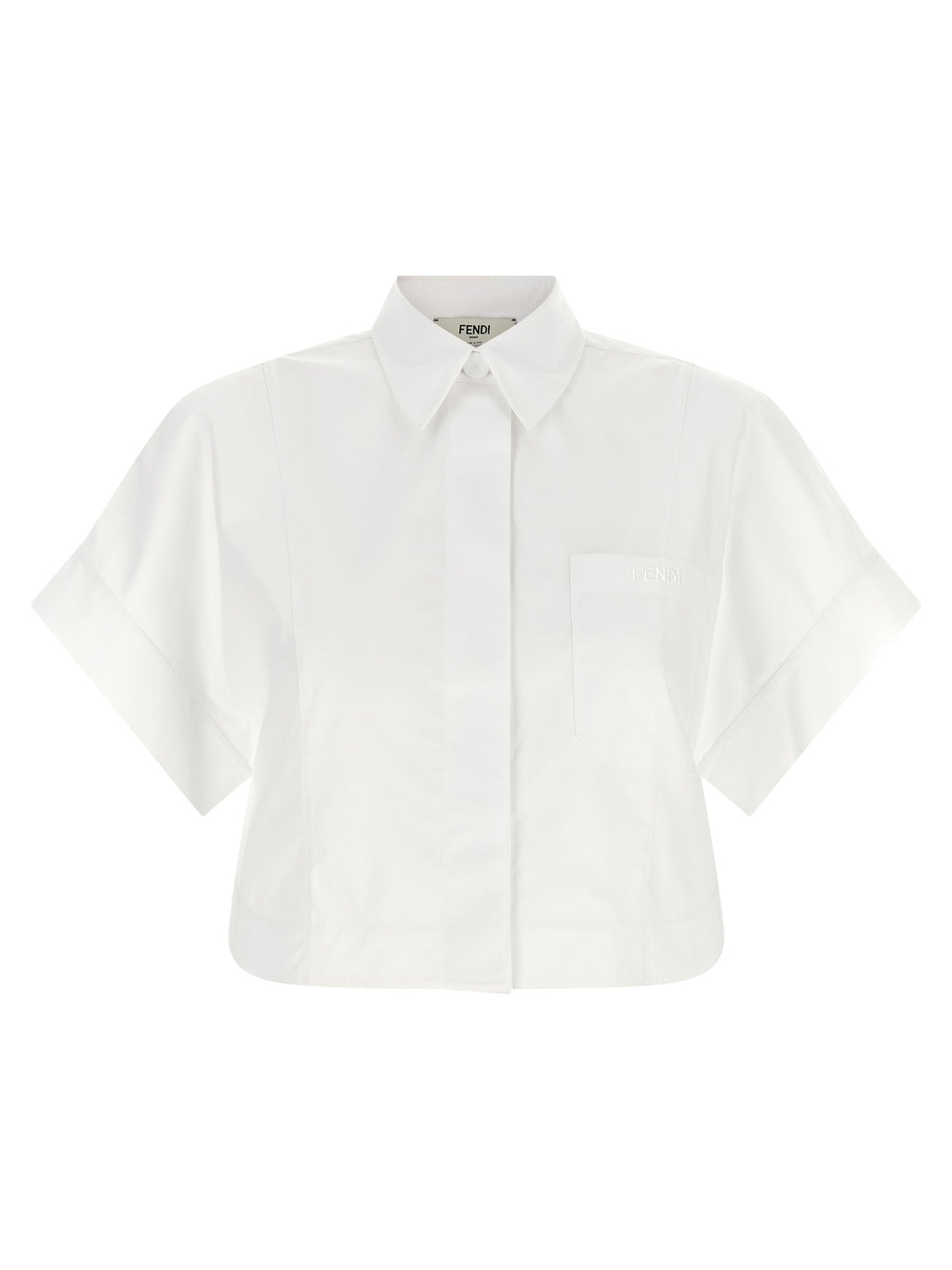 Chemise blanche en coton de la marque Fendi, détails élégants visibles sur la blouse.