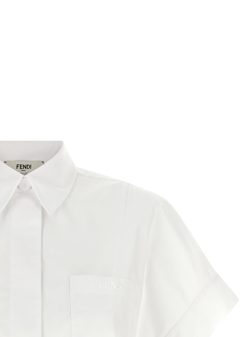 Blouse blanche en coton de Fendi, style élégant avec manches longues et col classique, vue de face.