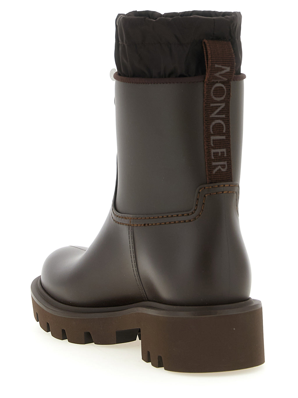 Bottes montantes en PVC marron Moncler, chaussures d'Ankle Boots élégantes et imperméables pour femmes.