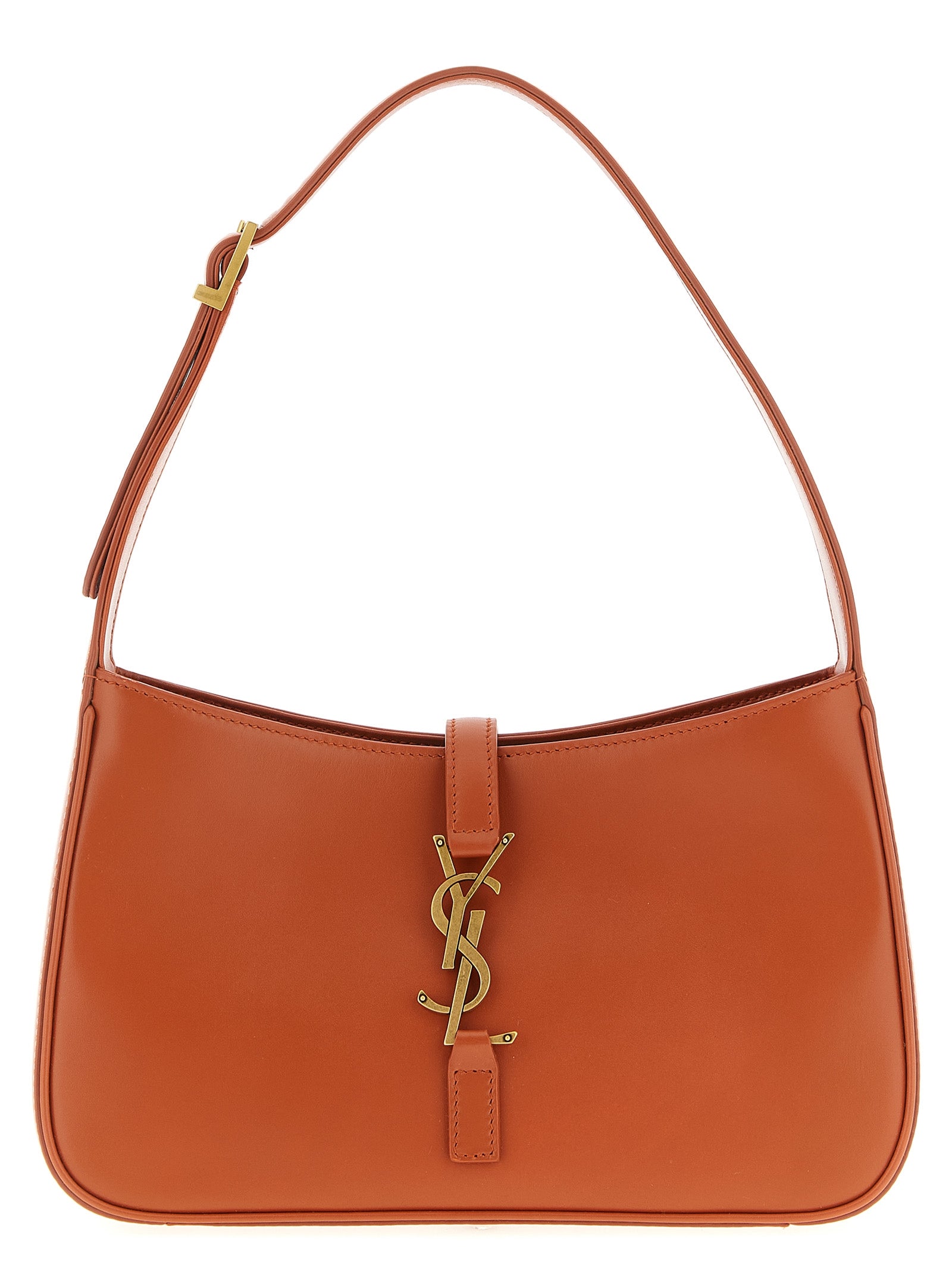 Sac à main Saint Laurent en cuir de veau orange, sac à bandoulière élégant avec détails sophistiqués.