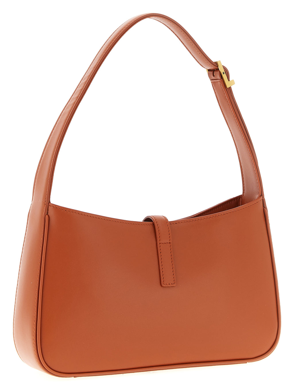 Sac à épaule en cuir de veau orange de Saint Laurent, élégant et sophistiqué, avec détails de finition de luxe.