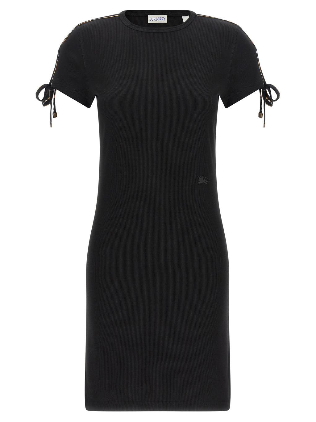Robe courte en coton noire de Burberry, style élégant avec détails sophistiqués, portée décontractée ou chic.