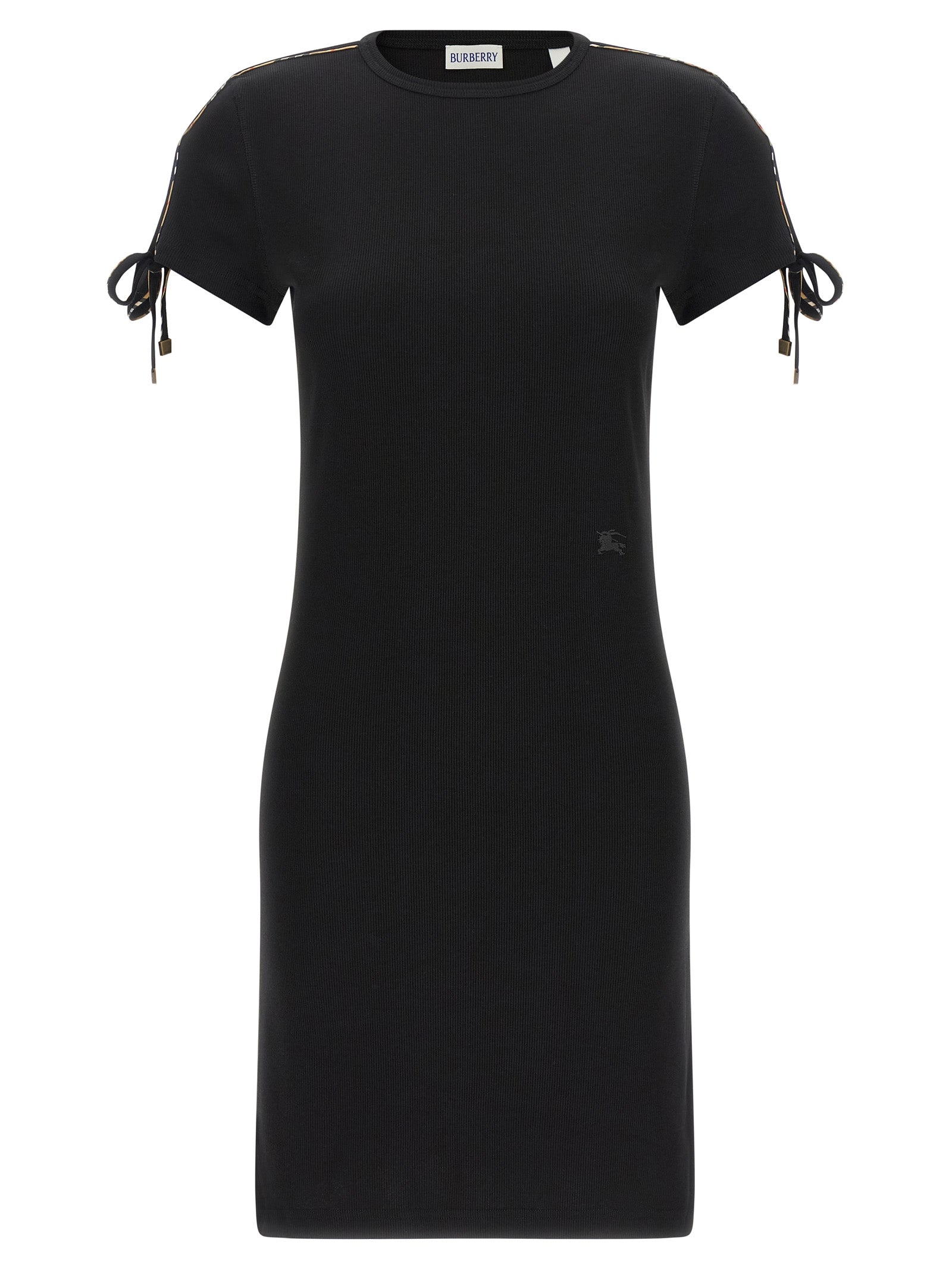Robe courte en coton noire de Burberry, style élégant avec détails sophistiqués, portée décontractée ou chic.