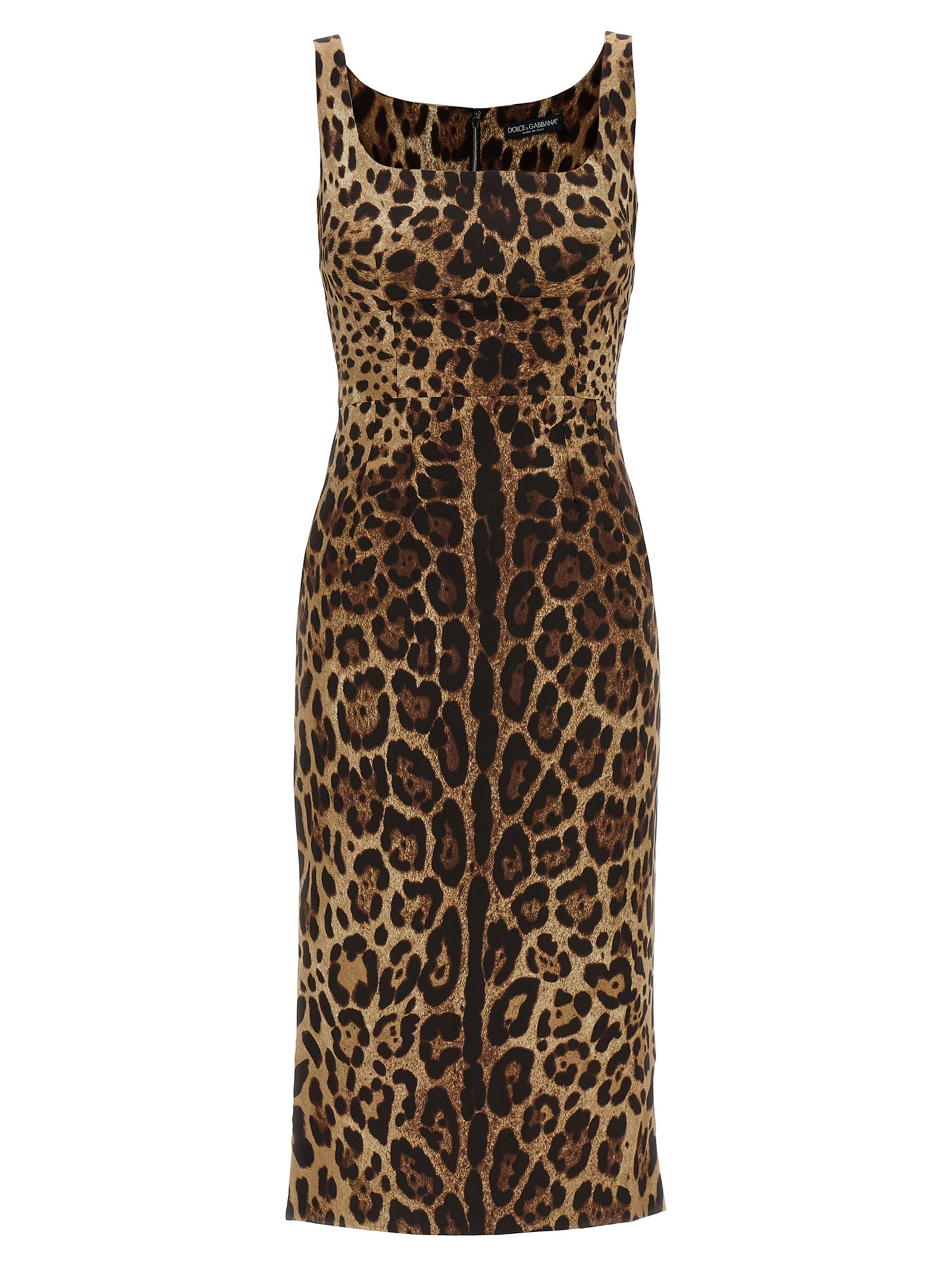 Robe midi en soie marron de Dolce & Gabbana avec coupe élégante et détails sophistiqués visible sur l'image.