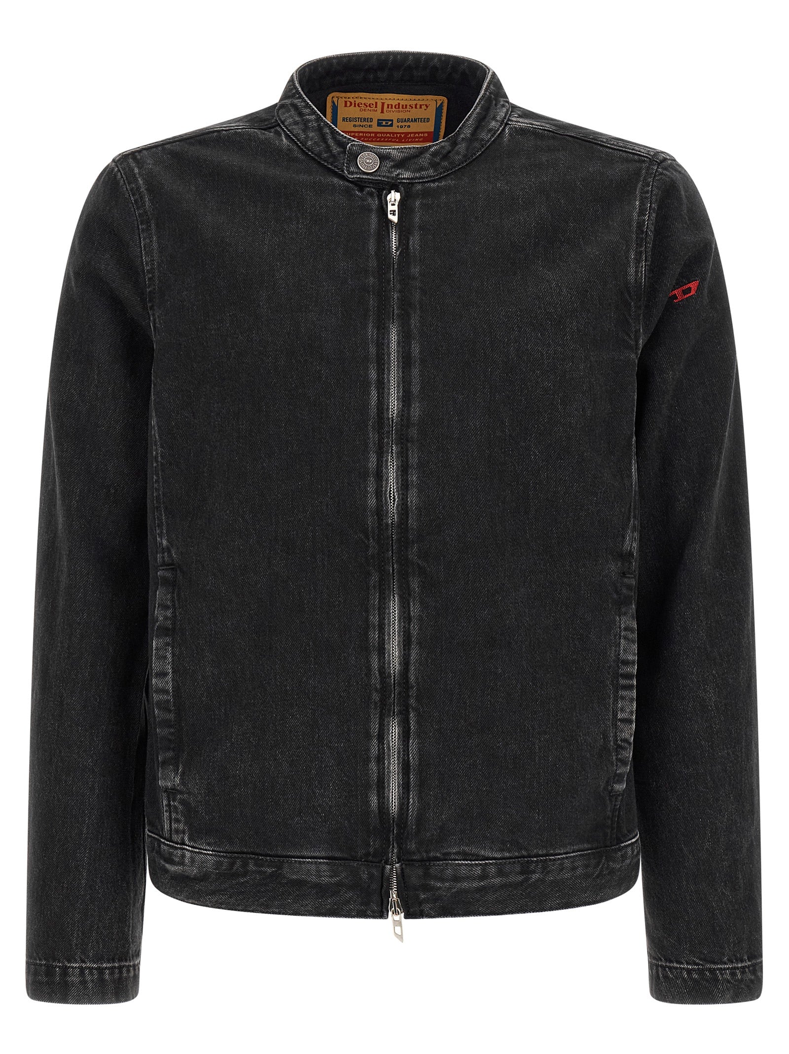Veste en denim noir en coton de la marque Diesel, style décontracté avec boutons et poches frontales.