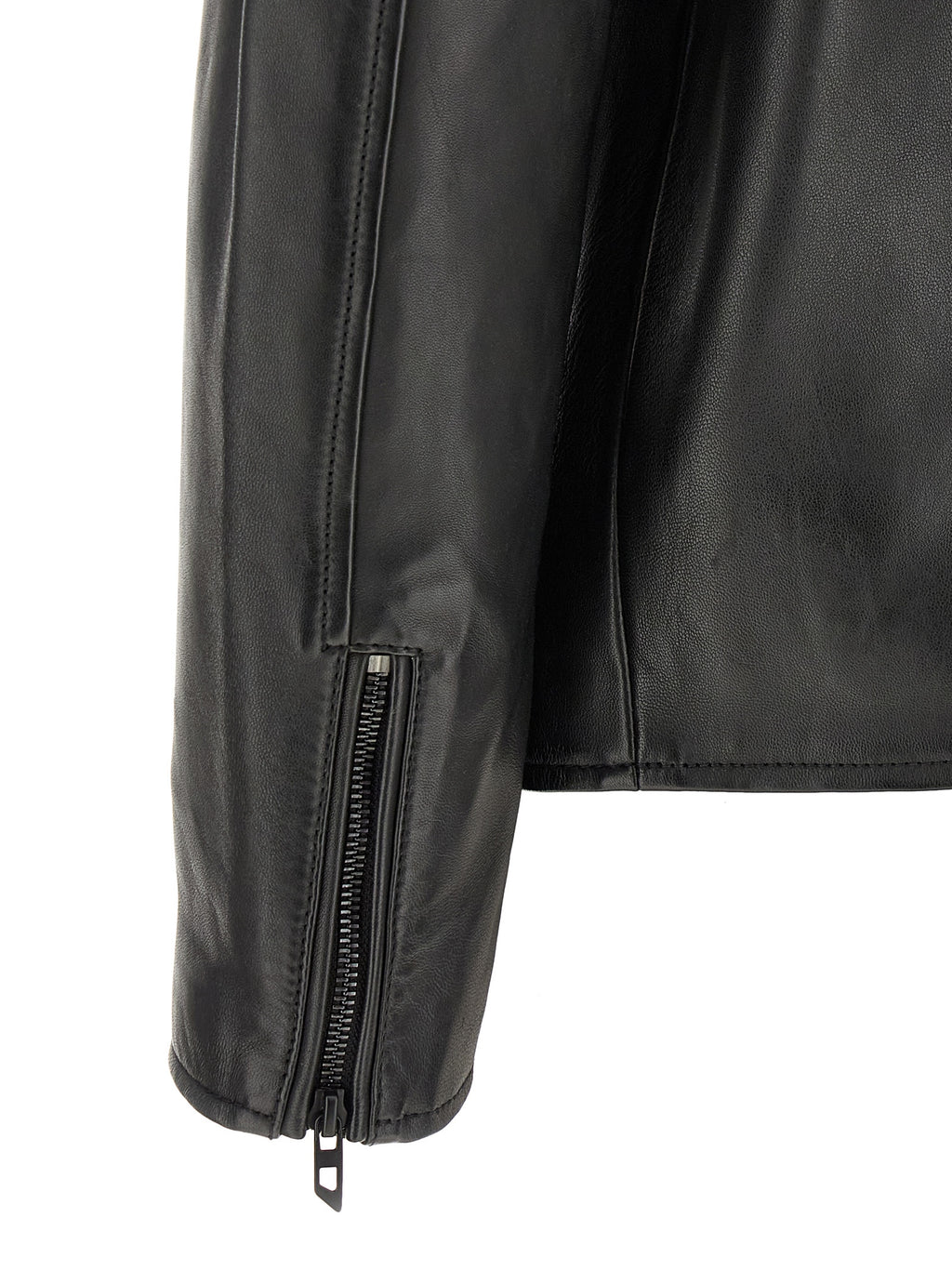 Blouson en cuir d'agneau noir Diesel, veste en daim élégante avec fermeture éclair et col montant.