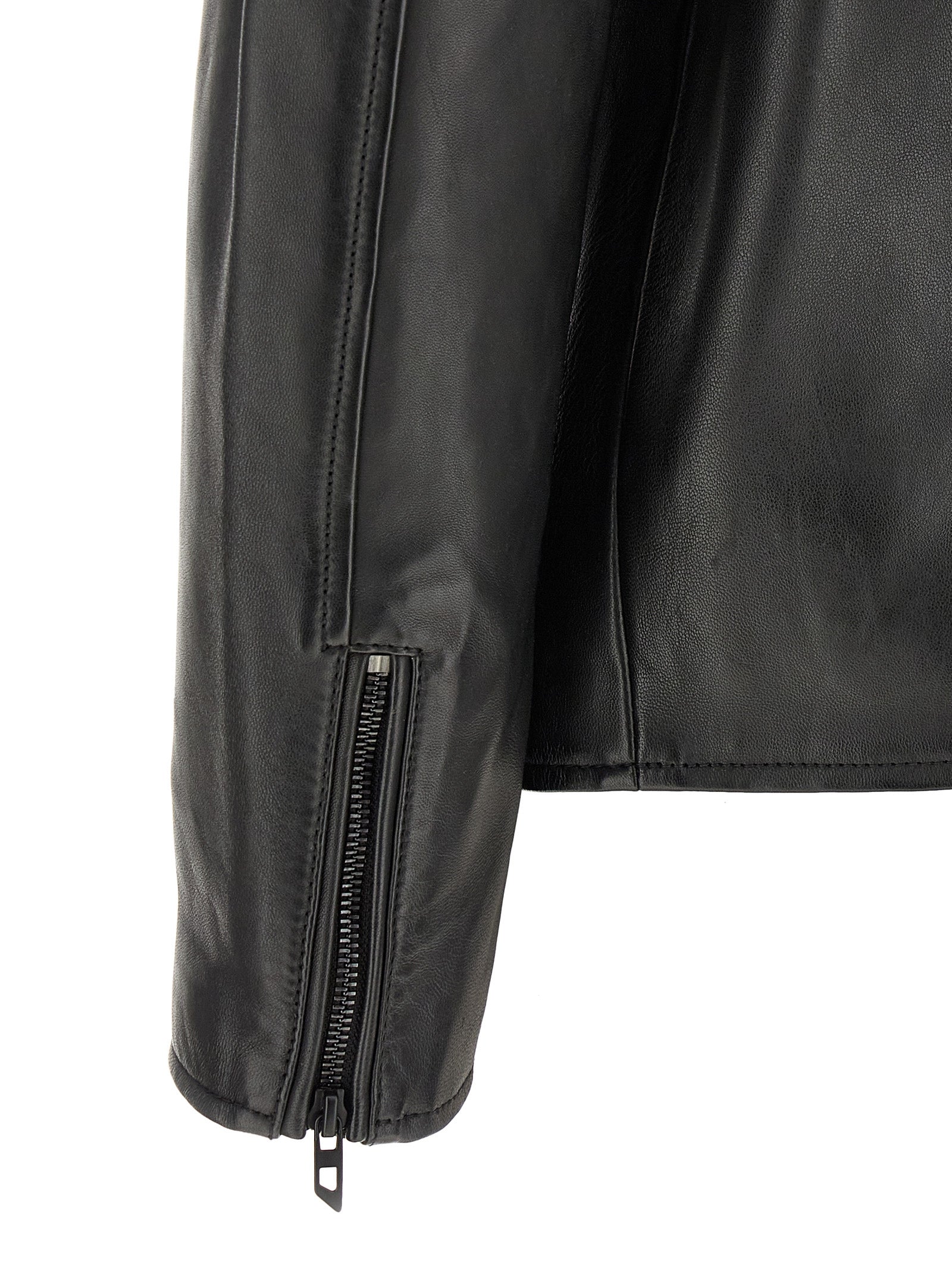 Blouson en cuir d'agneau noir Diesel, veste en daim élégante avec fermeture éclair et col montant.