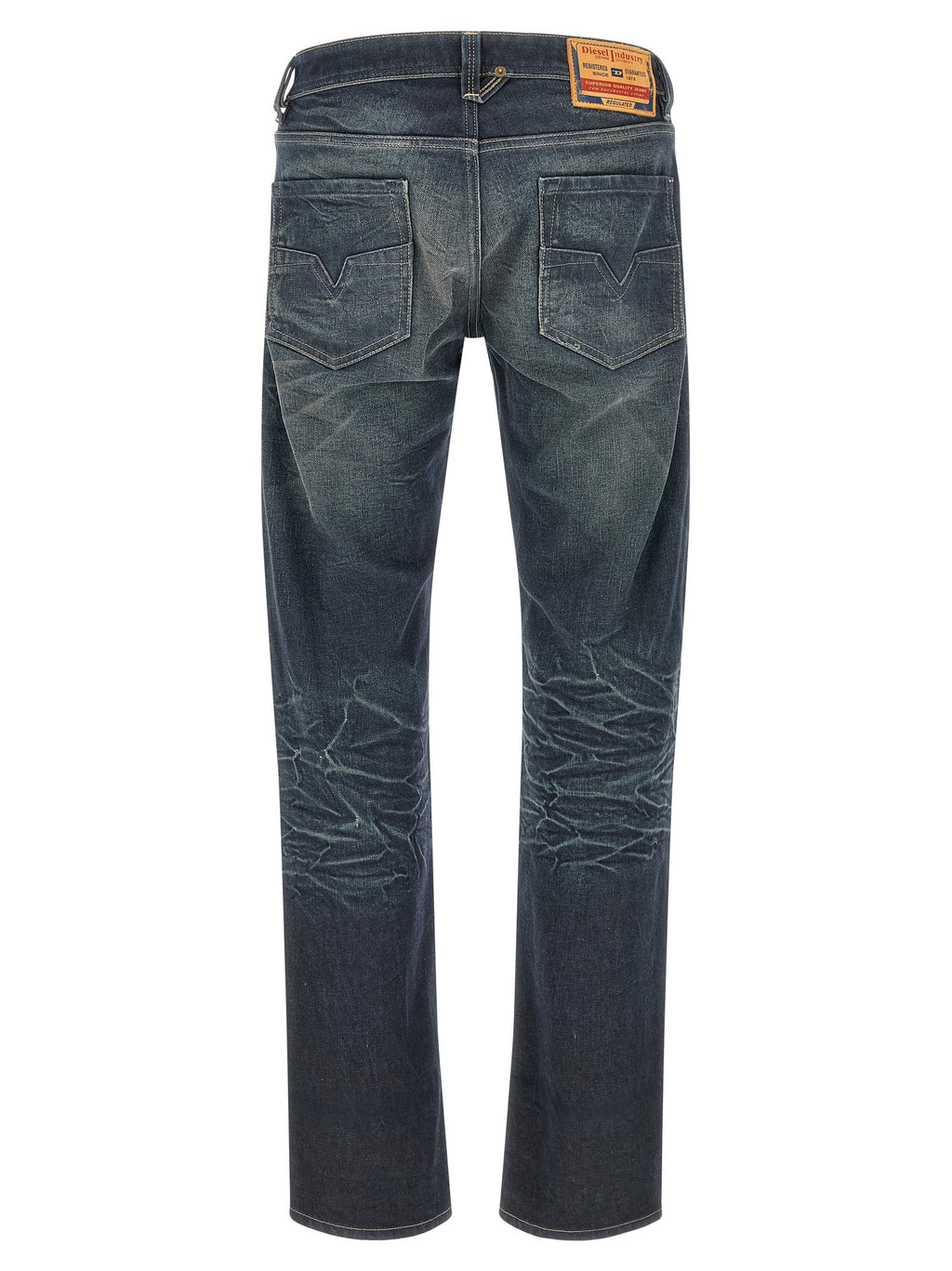 Jeans Diesel en coton bleu à coupe droite, mode décontractée avec poches avant et arrière, style classique pour homme.