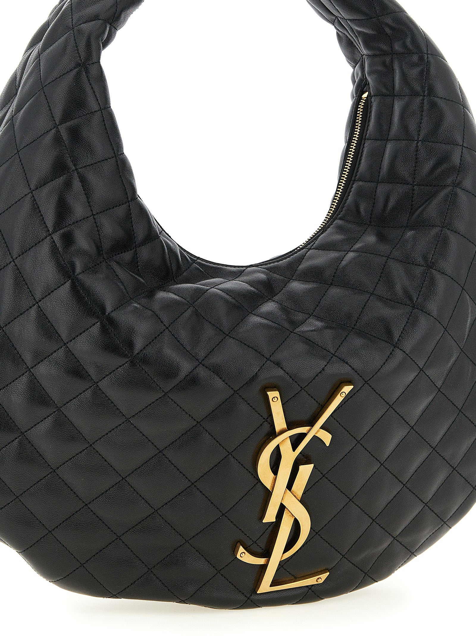 Sac à main Saint Laurent en cuir d'agneau noir, sac à bandoulière élégant avec détails sophistiqués.