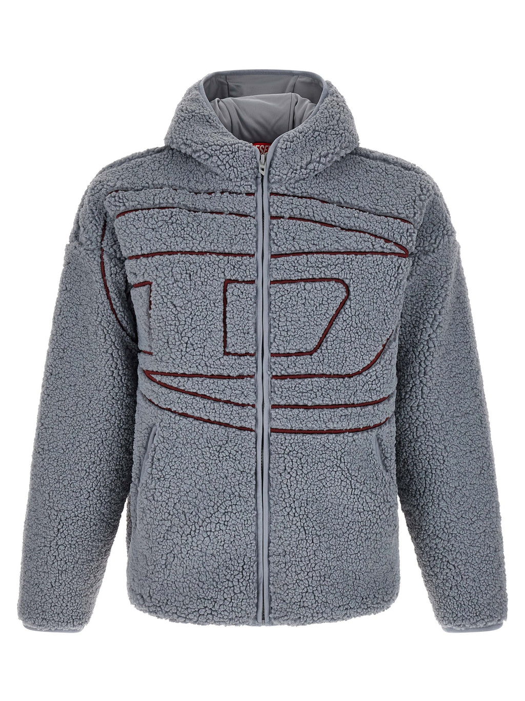Sweat à capuche gris en polyester de la marque Diesel, détail du tissu et coupe décontractée visible dans l'image.