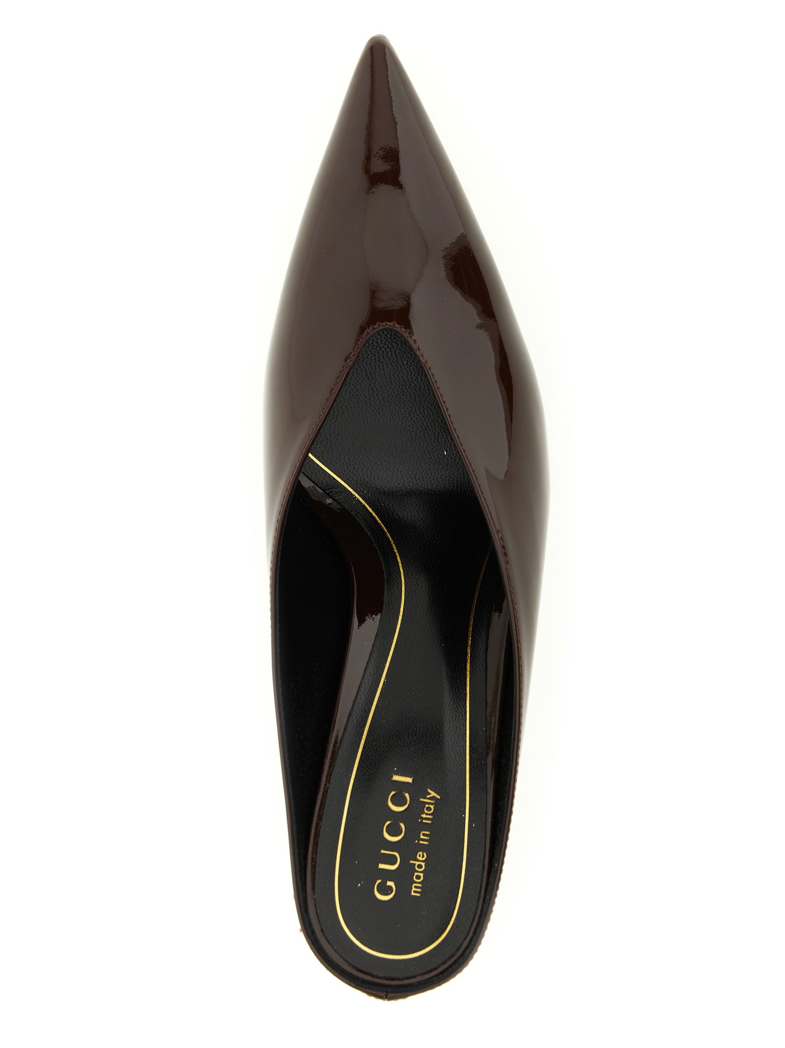Chaussures Gucci pour femmes en cuir de veau bordeaux à talon moyen, élégantes et raffinées.