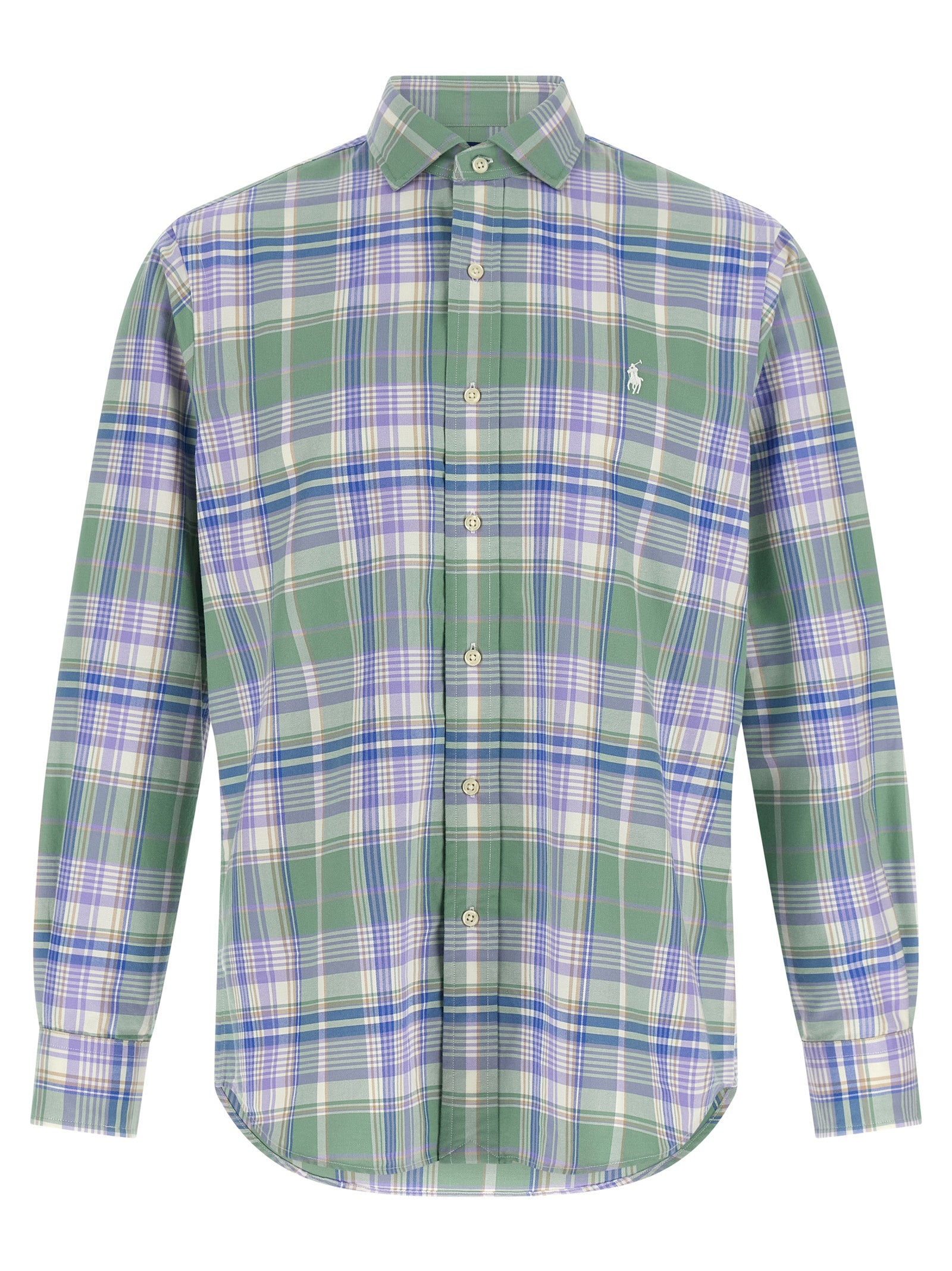 Chemise en coton multicolore Polo Ralph Lauren avec col et manches longues, détail de bouton et coupe classique.