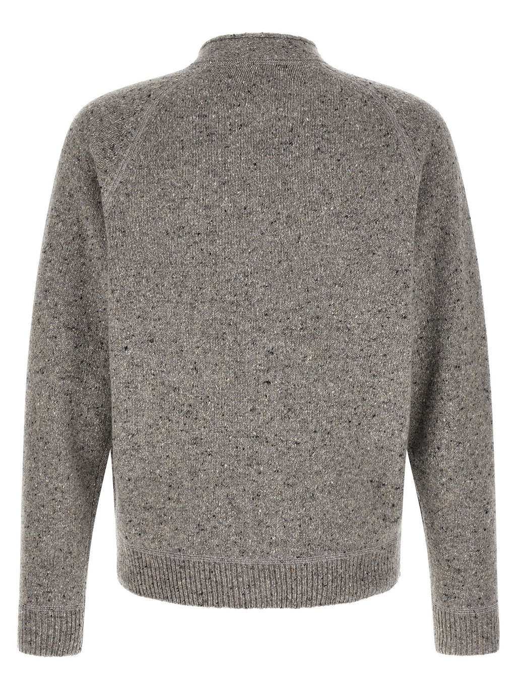 Cardigan en laine grise de la marque Dsquared², détail du tissu et coupe moderne, porté sur un mannequin.