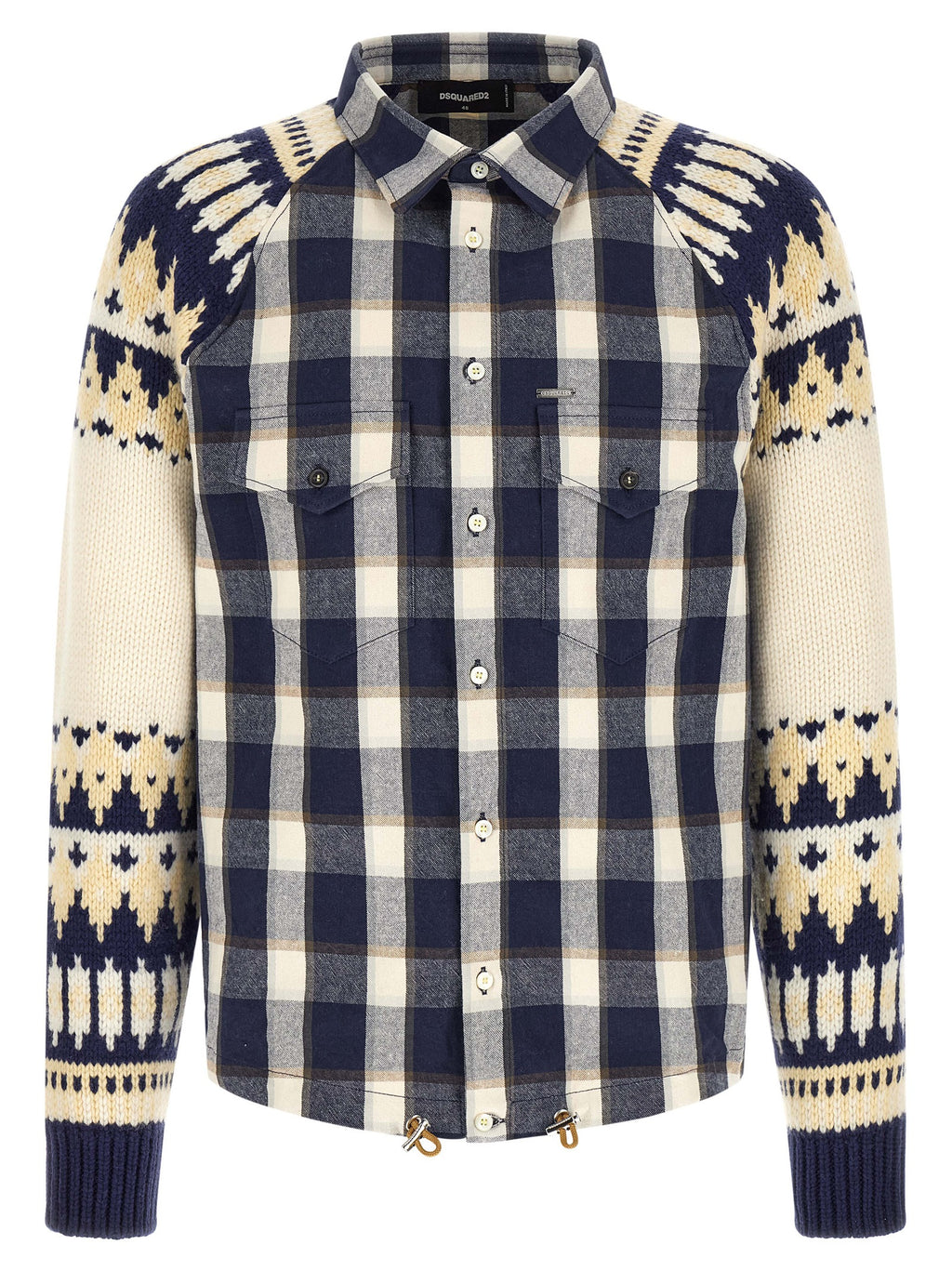 Chemise en coton multicolore Dsquared² avec manches longues et col, affichée sur un mannequin.