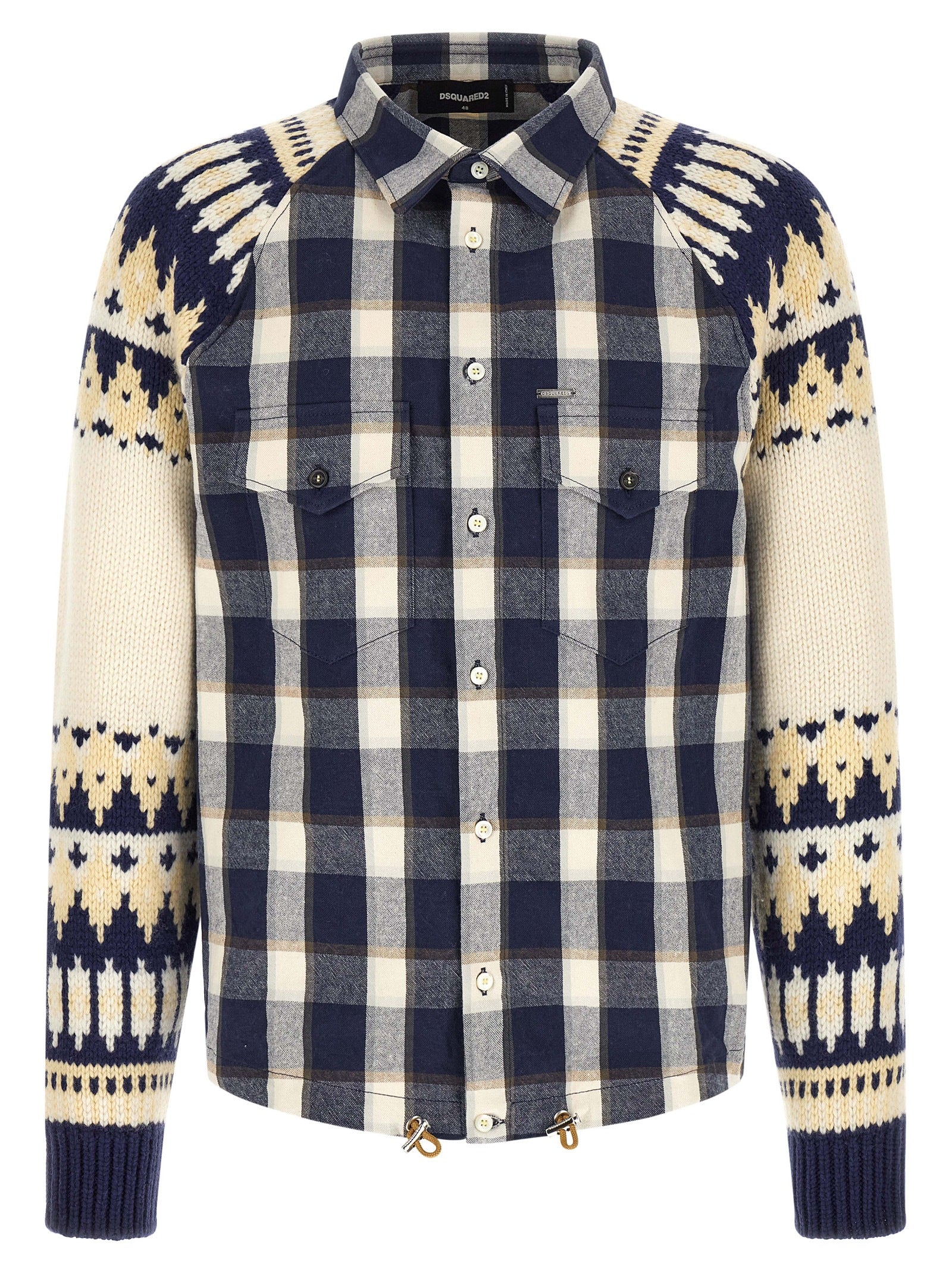 Chemise en coton multicolore Dsquared² avec manches longues et col, affichée sur un mannequin.