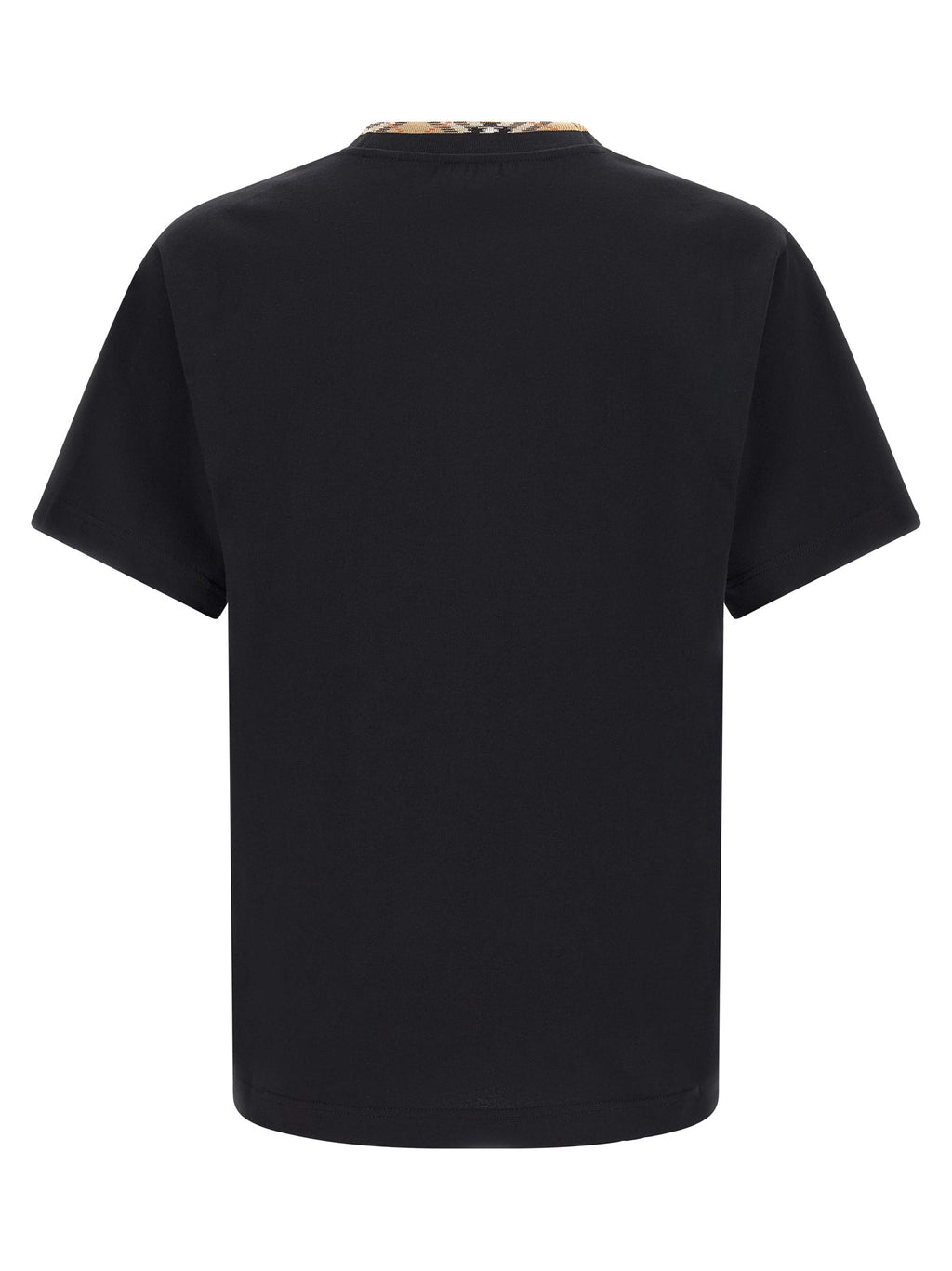 T-shirt en coton noir de Burberry, coupe classique avec logo emblématique, porté sur un mannequin.