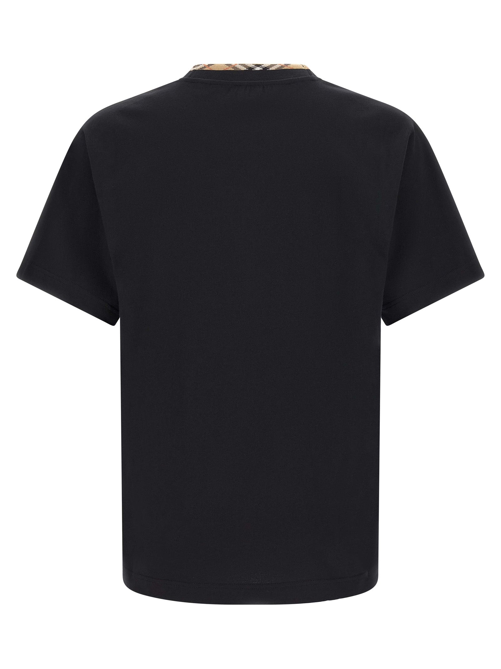 T-shirt en coton noir de Burberry, coupe classique avec logo emblématique, porté sur un mannequin.